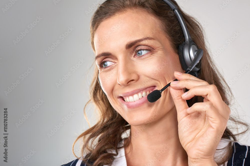 Woman with headset, customer service consultant hotline Woman with headset, customer service consultant hotline