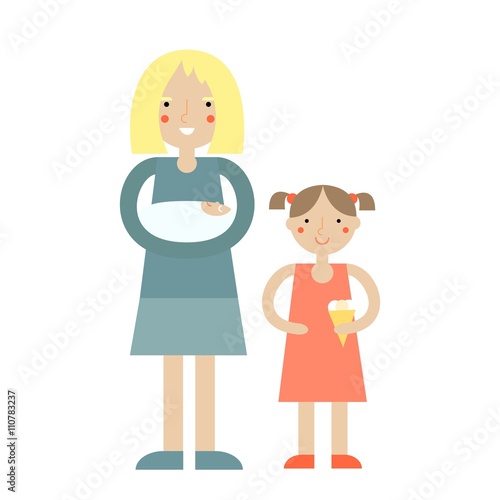 Mother with newborn child and litle daughter.