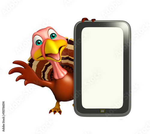 fun Turkey cartoon character with mobile