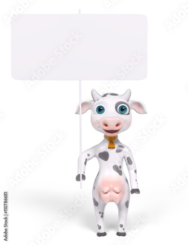 Cartoon cow with poster, 3d rendering © innluga