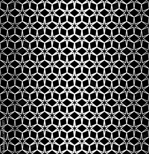 Vector seamless texture. Monochrome linear grid with stars. Modern stylish graphic design.