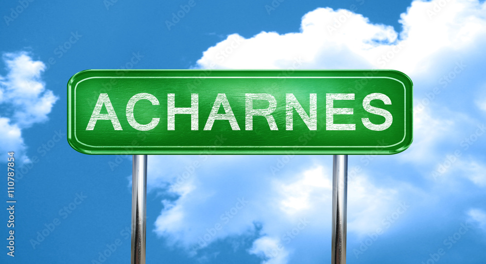 Obraz premium Acharnes vintage green road sign with highlights