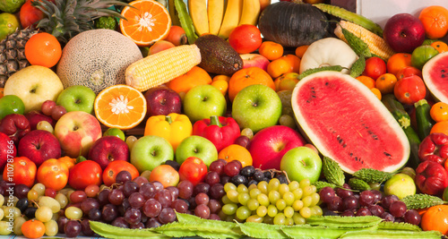 Group of fresh fruits and vegetables for healthy