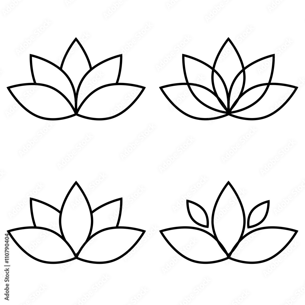 Lotus flower black set element vector