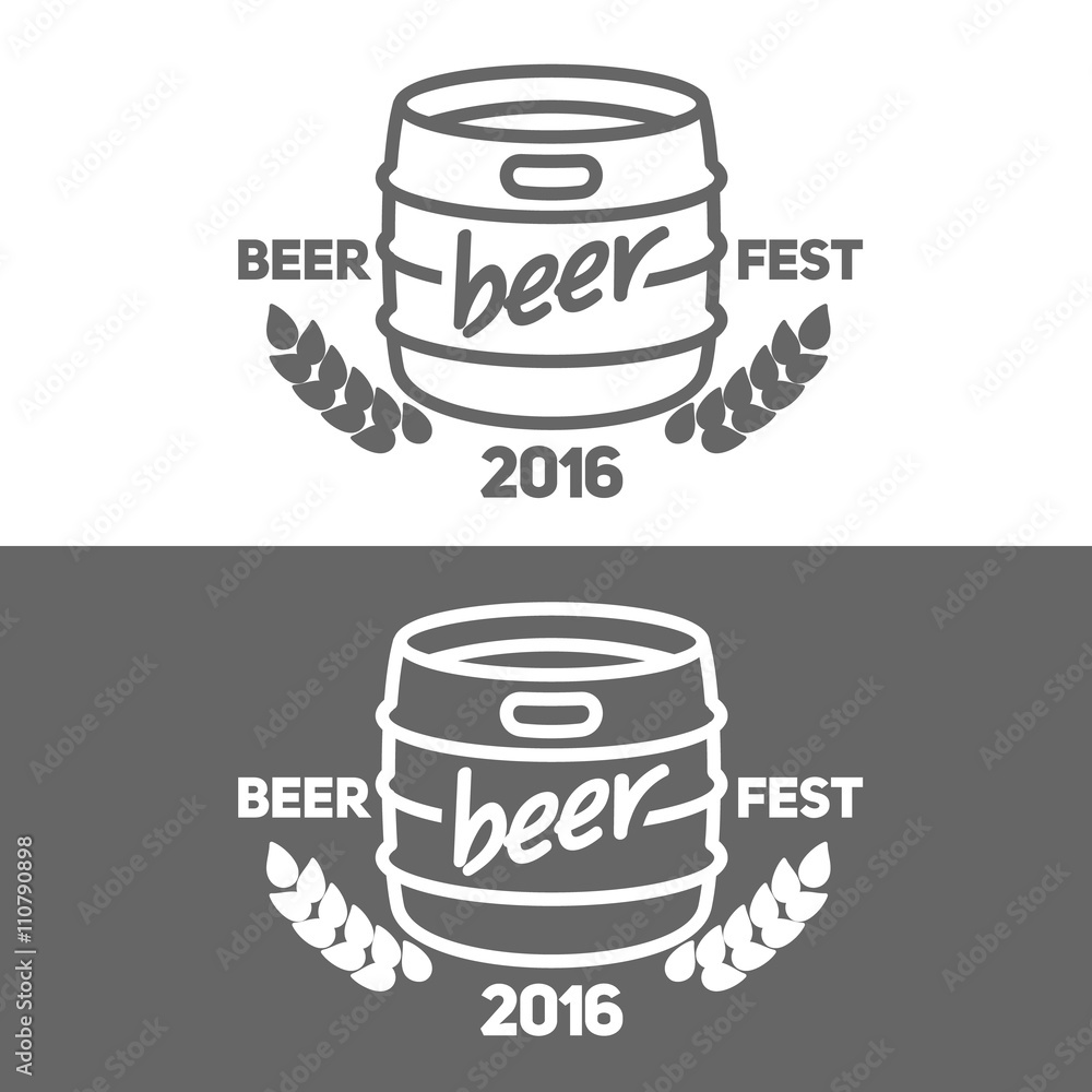Beer Barrel, vector illustration thin line label icon badge, black and