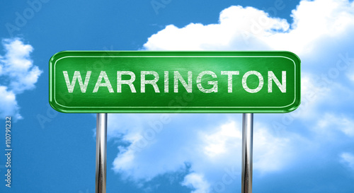 Warrington vintage green road sign with highlights photo