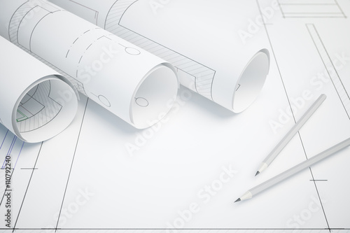 Fotografie Architectural plan and pencils