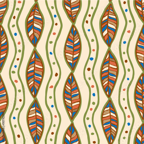Seamless pattern with stylized flat ornamental leaves. Ethnographic style. 