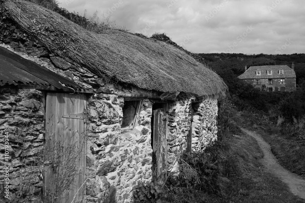 Fishermans store B/W. Old stone hut near the sea in Devon. Fishermans store B/W. Old stone hut near the sea in Devon.