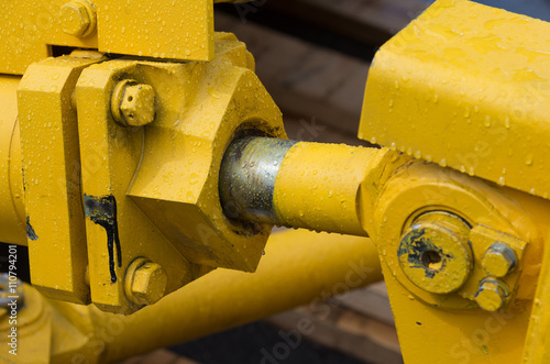 Detail of hydraulic bulldozer piston excavator arm 