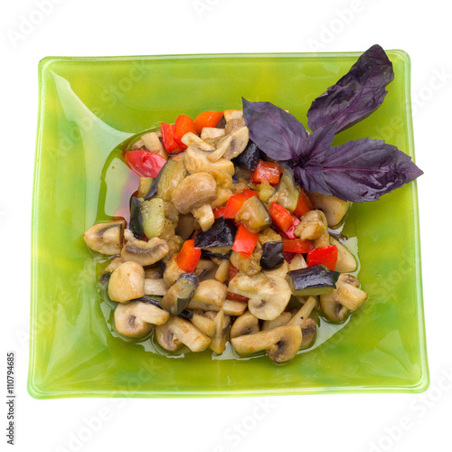 steamed vegetables with mushrooms isolated on white