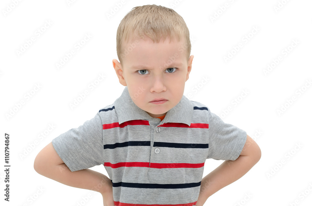 Angry little boy isolated on white background Angry little boy isolated on white background