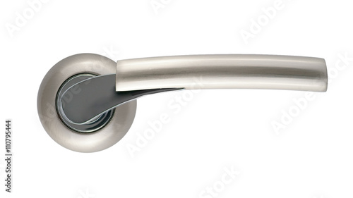 Door handle of silver on a white background front view