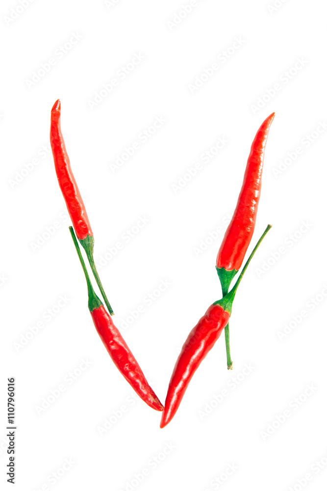 V Letter from red hot pepper on the white V Letter from red hot pepper on the white