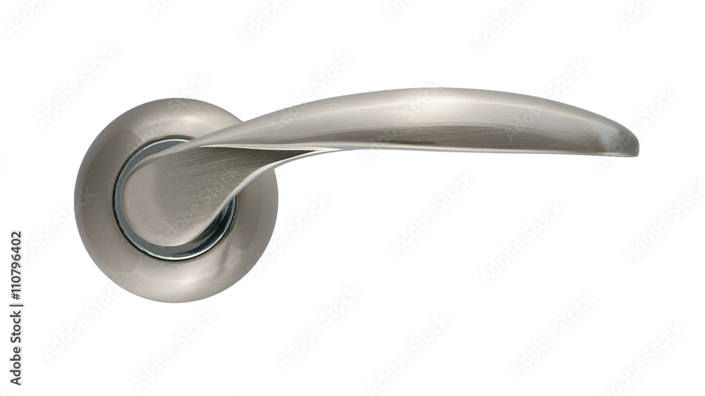 Door handle of silver on a white background front view Door handle of silver on a white background front view