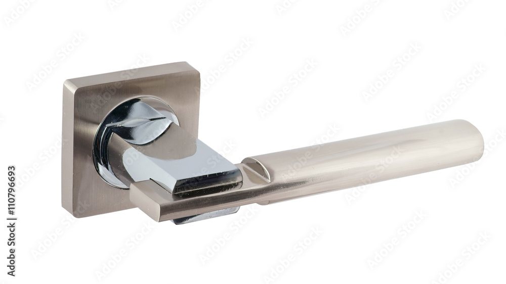 Door handle of silver on a white background side view Door handle of silver on a white background side view