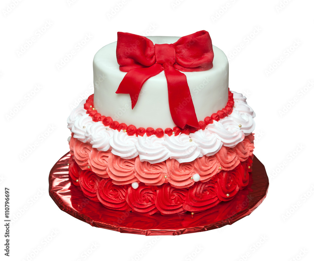 Birthday cake with bow on top isolated on white background Birthday cake with bow on top isolated on white background