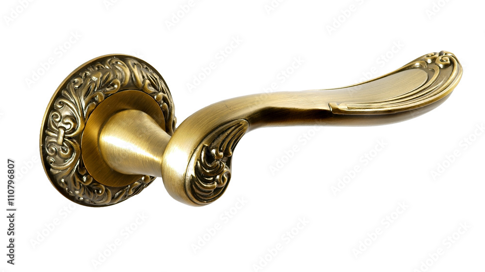 Door handle of bronze on a white background side view Door handle of bronze on a white background side view