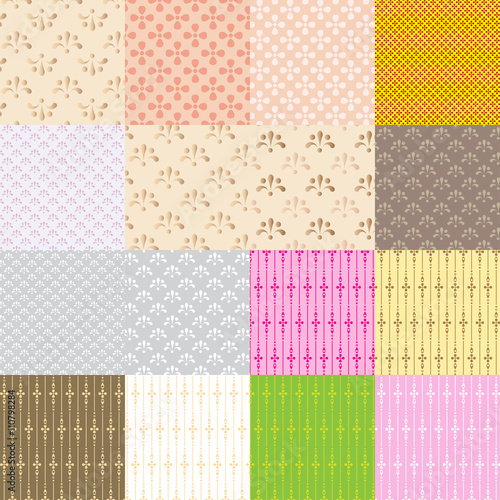 A set of 16 seamless patterns for backgrounds and packing materials. All pattern swatches are included in the file. 