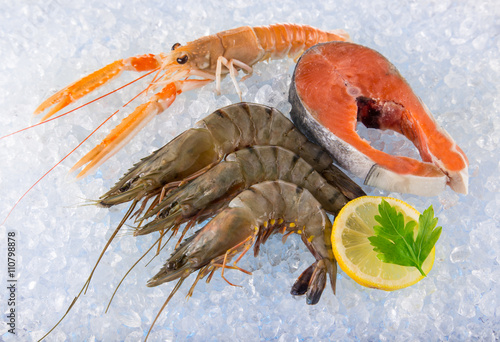 Fresh seafood on crushed ice. photo