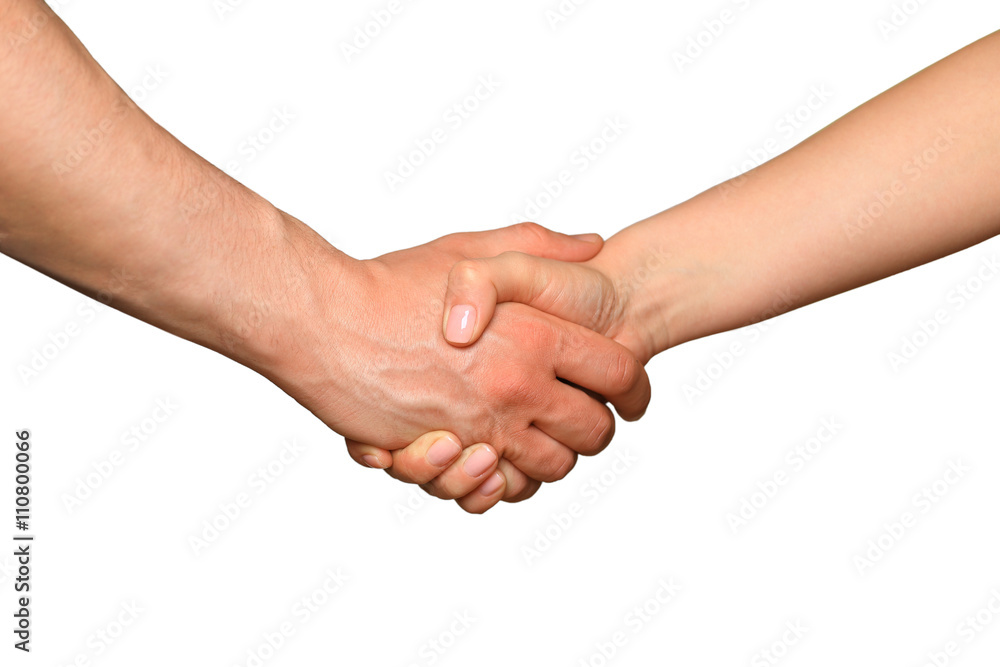 Man and woman shaking hands, isolated on white Man and woman shaking hands, isolated on white