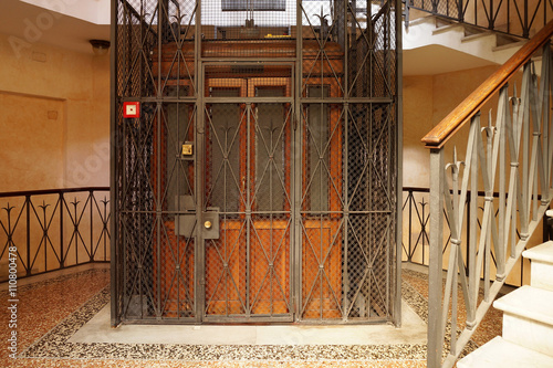 Old Wooden Elevator in a Metal Shaft