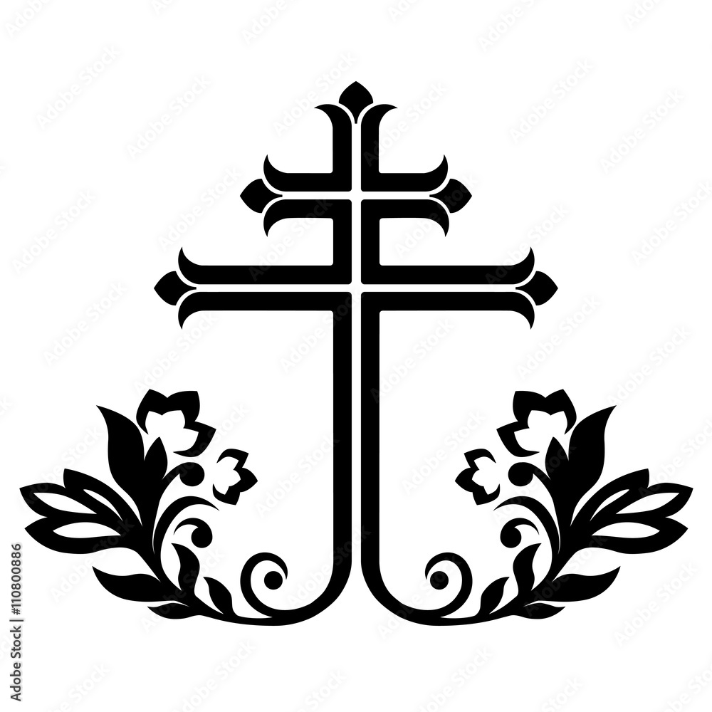 Ornamental catholic cross, vector illustration.