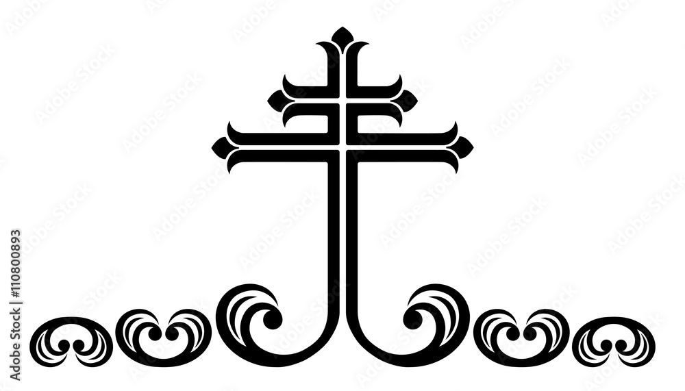 Ornamental catholic cross, vector illustration. Ornamental catholic cross, vector illustration.