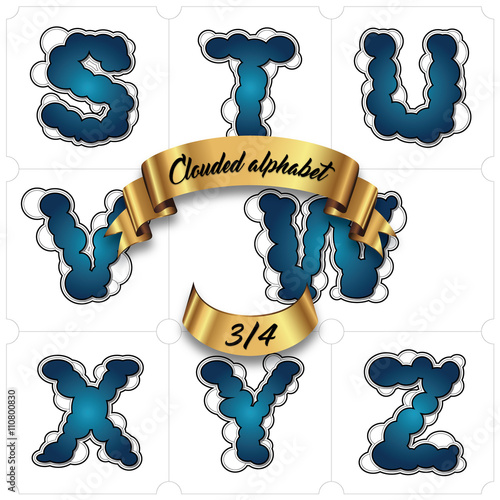 hand created vector bubble cloud font alphabet - part three stuvwxyz