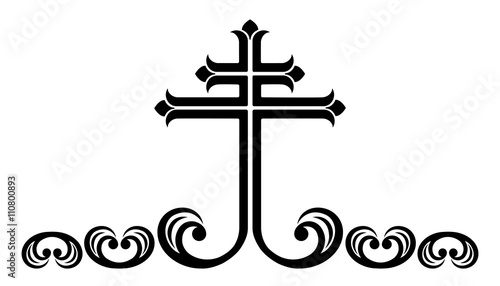Ornamental catholic cross, vector illustration.