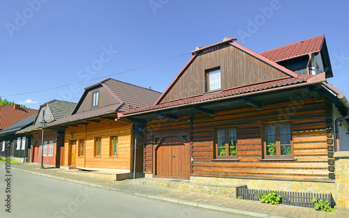 Lanckorona, Poland, Typical wooden houses built after the last fire in the years 1869-1872. The medieval urban layout was entered onto the list of historical monuments in 1938
