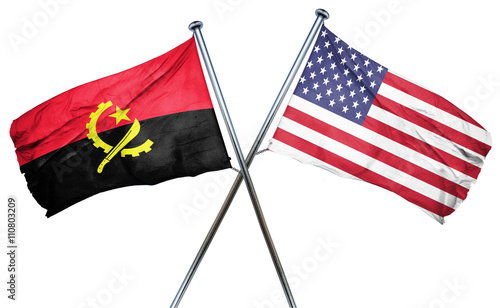 Angola flag with american flag, isolated on white background photo