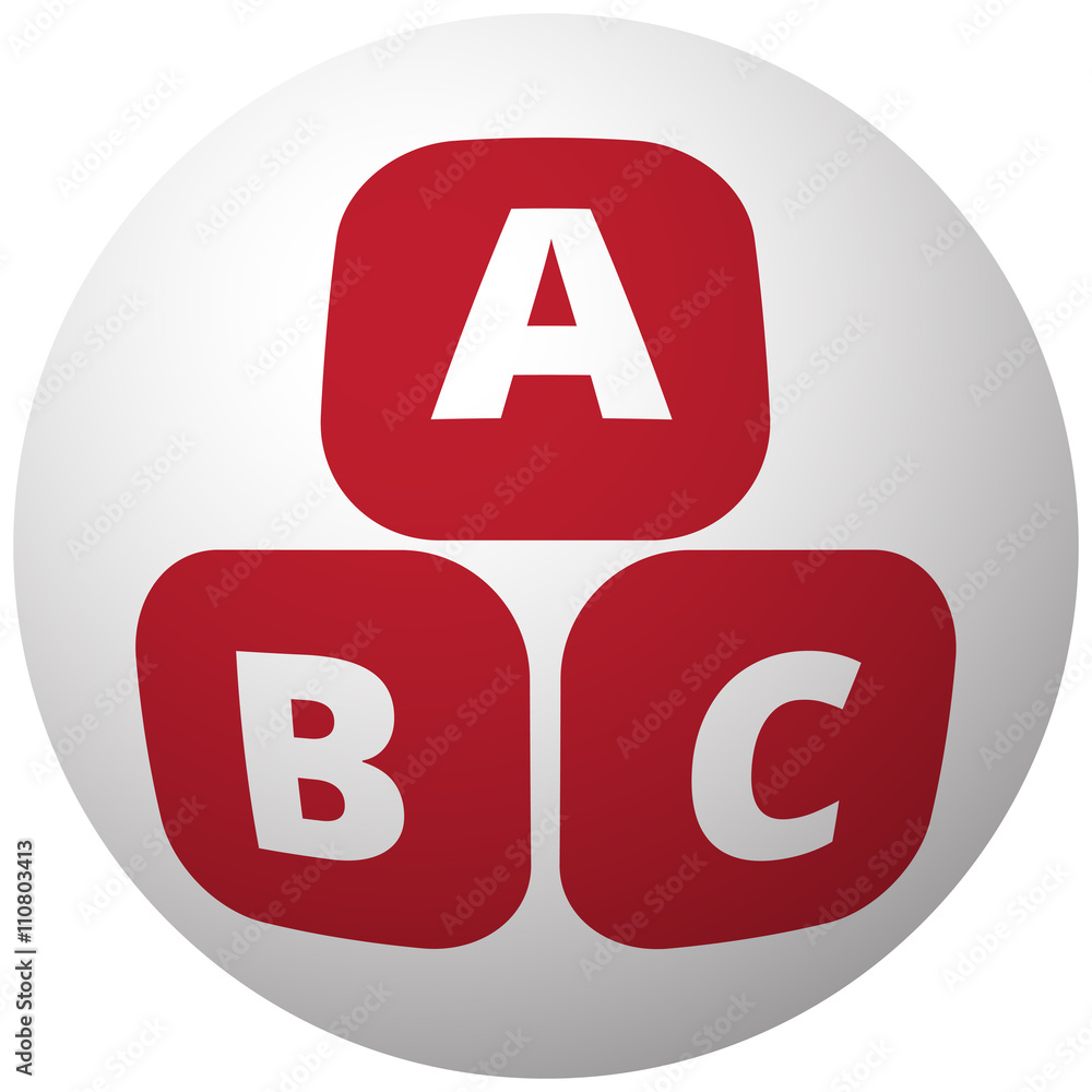 Red Abc Blocks icon on white ball Red Abc Blocks icon on white ball