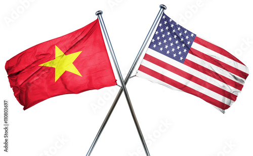 Vietnam flag with american flag, isolated on white background