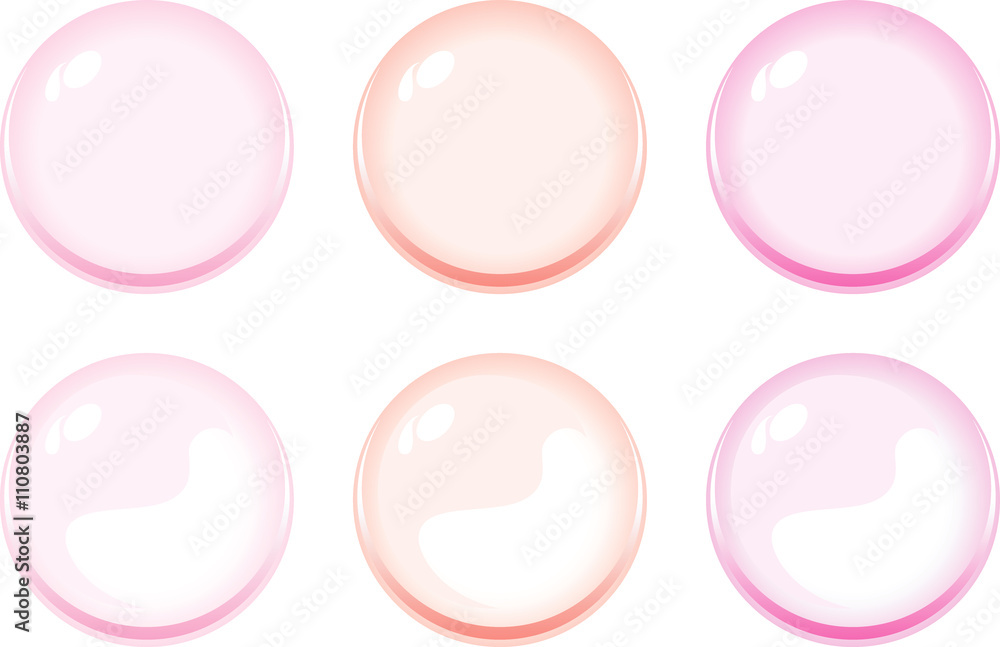 Illustration of icon bottons isolated on white. Set of white, light pink, orange, purple color labels, 6 bottons. Multi-colored glass balls. Vector Illustration of icon bottons isolated on white. Set of white, light pink, orange, purple color labels, 6 bottons. Multi-colored glass balls. Vector