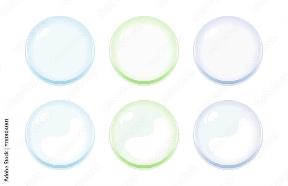 Illustration of icon bottons isolated on white. Set of white, light green, blue, violet color labels, 6 bottons. Multi-colored glass balls. Vector Illustration of icon bottons isolated on white. Set of white, light green, blue, violet color labels, 6 bottons. Multi-colored glass balls. Vector