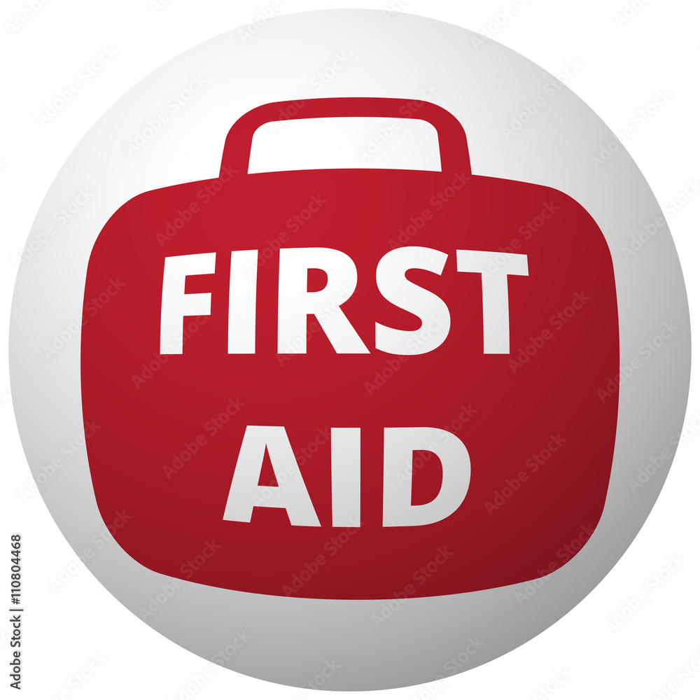 Red First Aid Kit icon on white ball Red First Aid Kit icon on white ball
