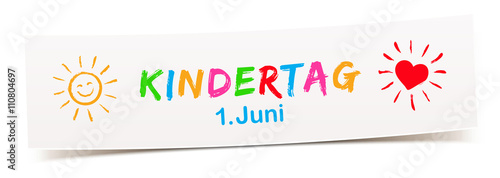 Kindertag 1.Juni - Banner mit bunter Typo, Sonne und strahlendem Herz