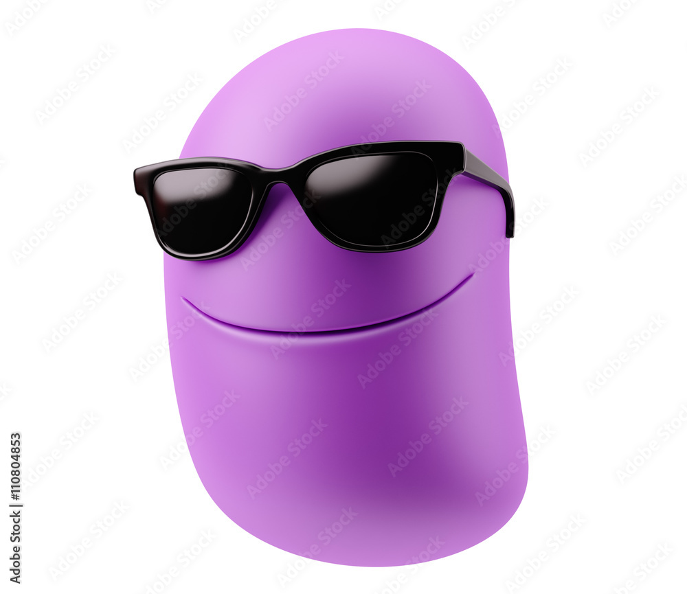 Black Glasses Laughing Emoticon Character Face Expression. 3d Re Black Glasses Laughing Emoticon Character Face Expression. 3d Re