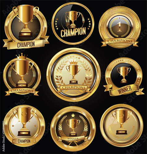 Trophy and awards golden badges and labels collection