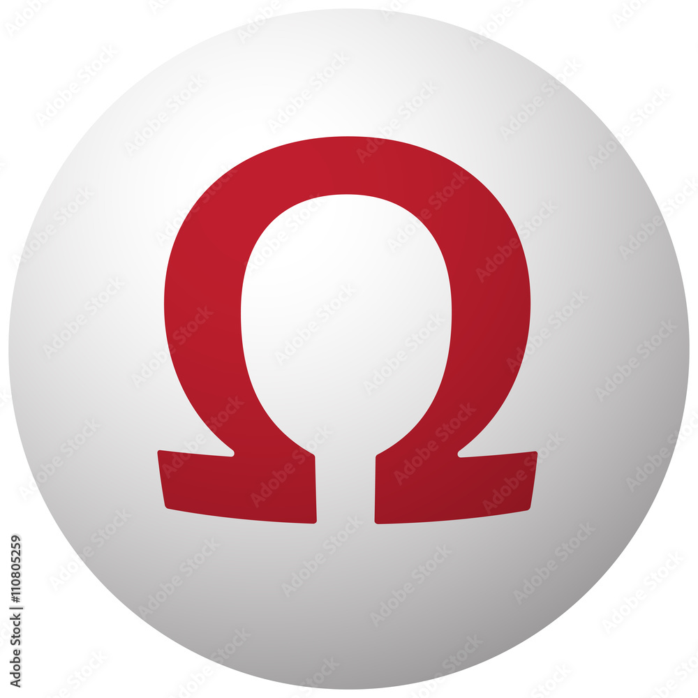 Red Omega icon on white ball Red Omega icon on white ball