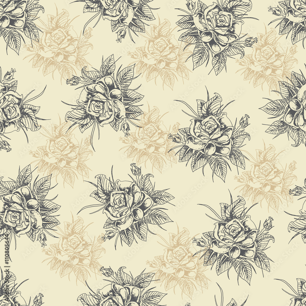 Hand drawn seamless pattern with roses. Floral background Hand drawn seamless pattern with roses. Floral background