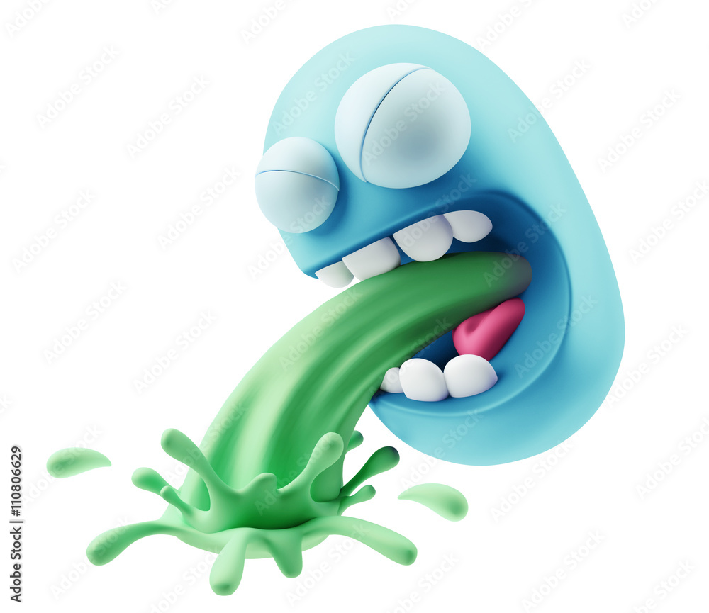 Fototapeta premium Hangover Vomit Emoticon Face. 3d Rendering.
