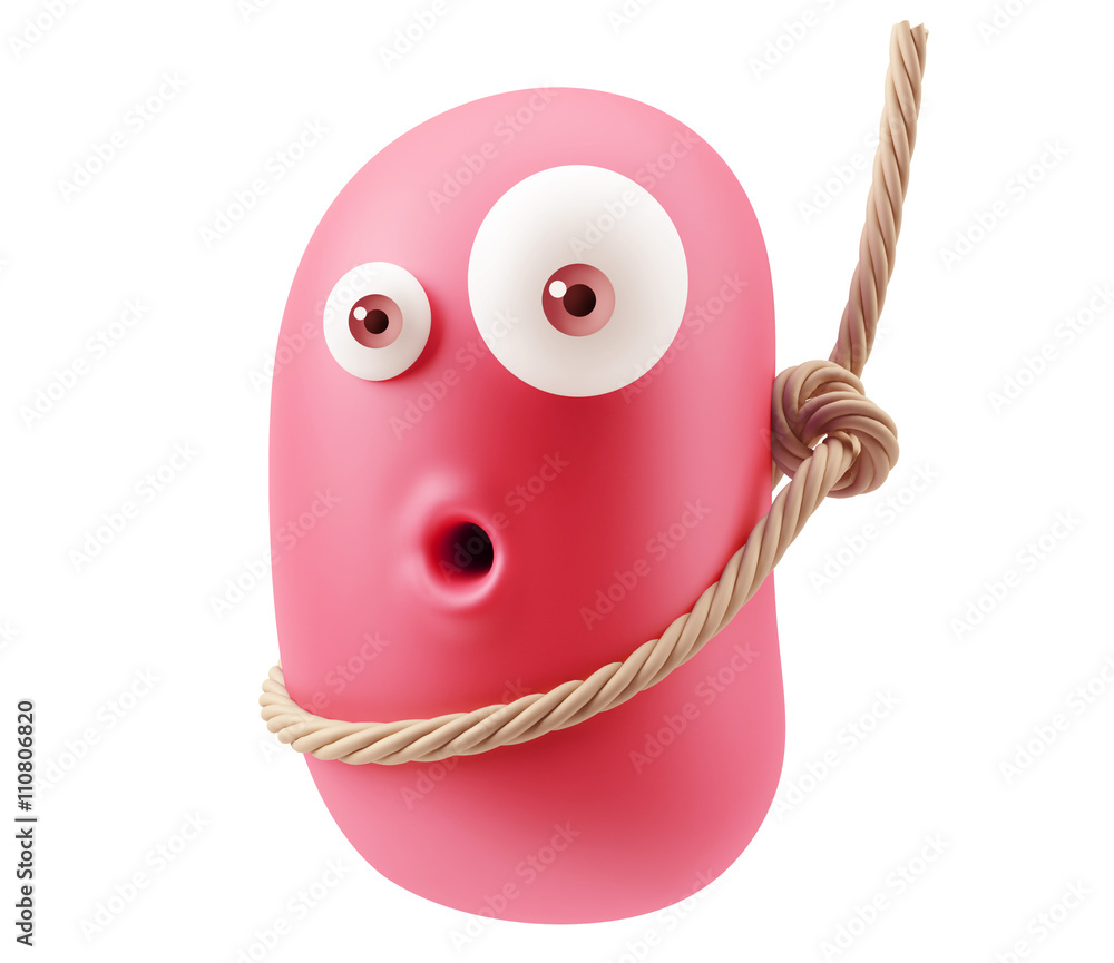Hanged with a rope Emoticon Face. 3d Rendering. Stock Illustration