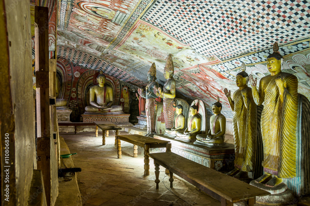 Cave in Dambulla, Sri Lanka. Cave temple has five caves under a vast overhanging rock and dates back to the first century BC.