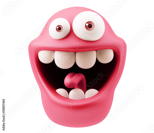 Funny Emoticon Character Face Expression. 3d Rendering.