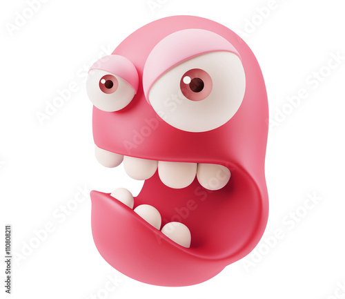 Angry Emoticon Face. 3d Rendering.