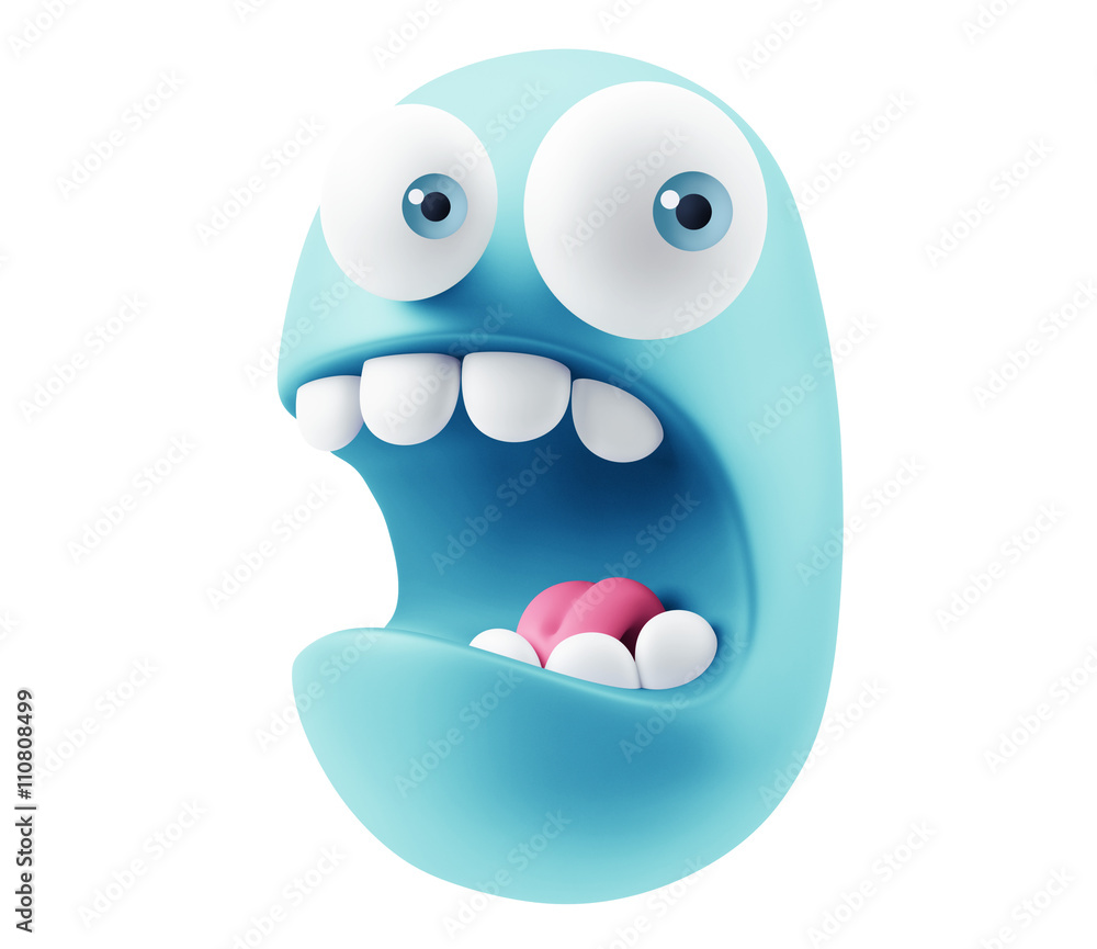 Fototapeta premium Scream Emoticon Character Face Expression. 3d Rendering.