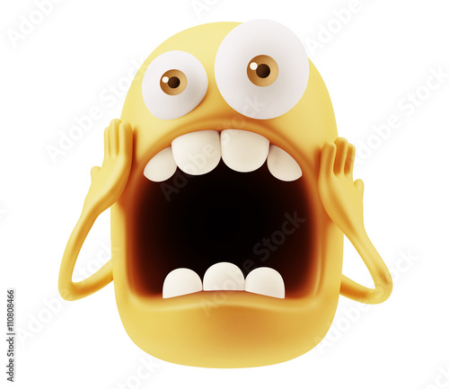Foto Surprised Emoticon Face. 3d Rendering.