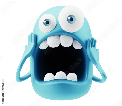 Shocked Emoticon Character Face Expression. 3d Rendering. photo